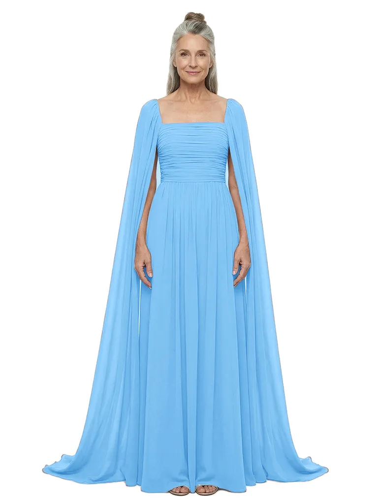 ChicSew Square Cape Sleeve Floor Length Chiffon Modern Mom Of The Groom Dresses sold by ChicSew product image thumbnail 5