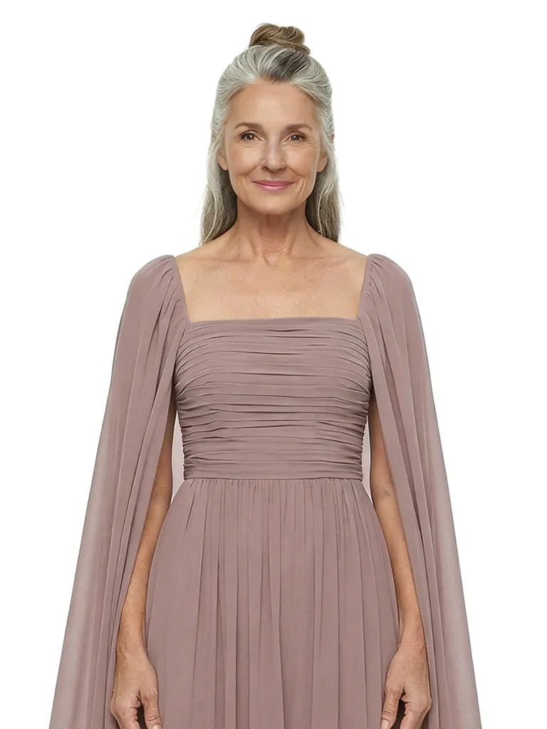 ChicSew Square Cape Sleeve Floor Length Chiffon Modern Mom Of The Groom Dresses sold by ChicSew product image thumbnail 2