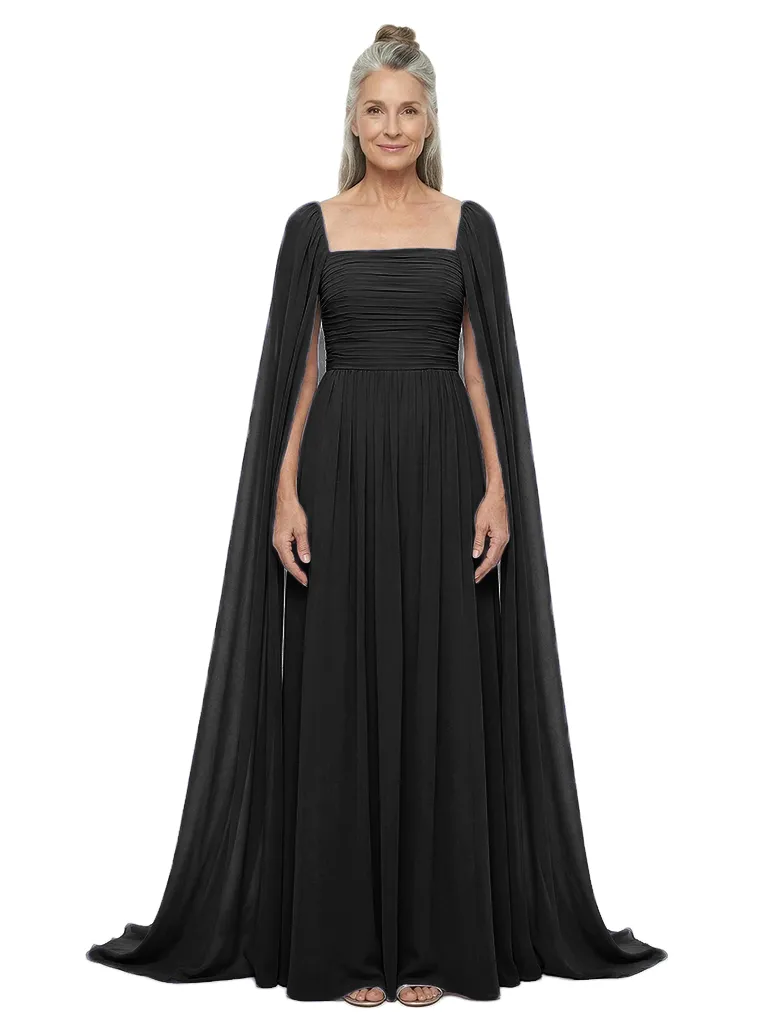 ChicSew Square Cape Sleeve Floor Length Chiffon Modern Mom Of The Groom Dresses sold by ChicSew product image thumbnail 4