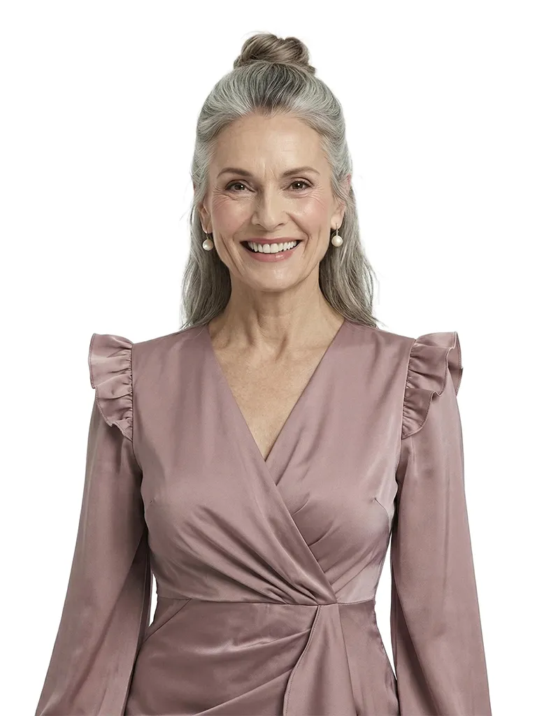 ChicSew V-Neck Long Sleeve Satin Ruffle Tea-Length Mother of the Bride Dresses sold by ChicSew product image thumbnail 2