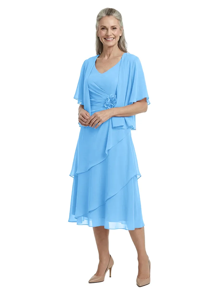 ChicSew Fancy Ruched A-Line V-Neck Mother Of The Bride Tea-Length Dress Half Sleeve Chiffon sold by ChicSew product image thumbnail 5