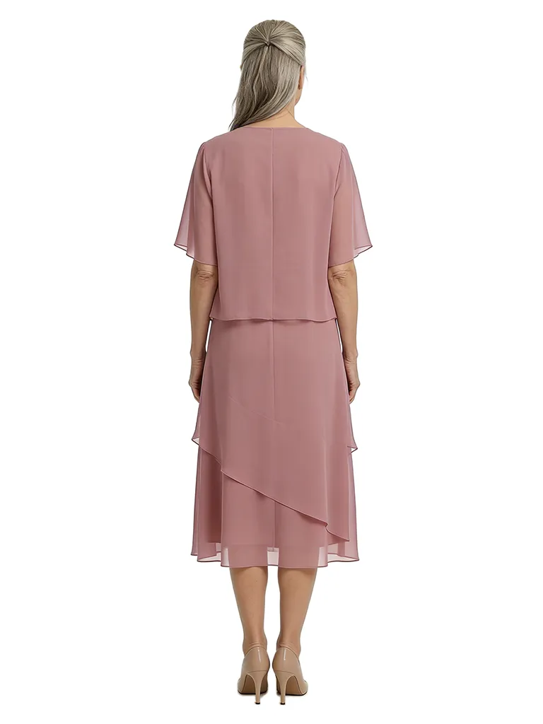 ChicSew Fancy Ruched A-Line V-Neck Mother Of The Bride Tea-Length Dress Half Sleeve Chiffon sold by ChicSew product image thumbnail 3