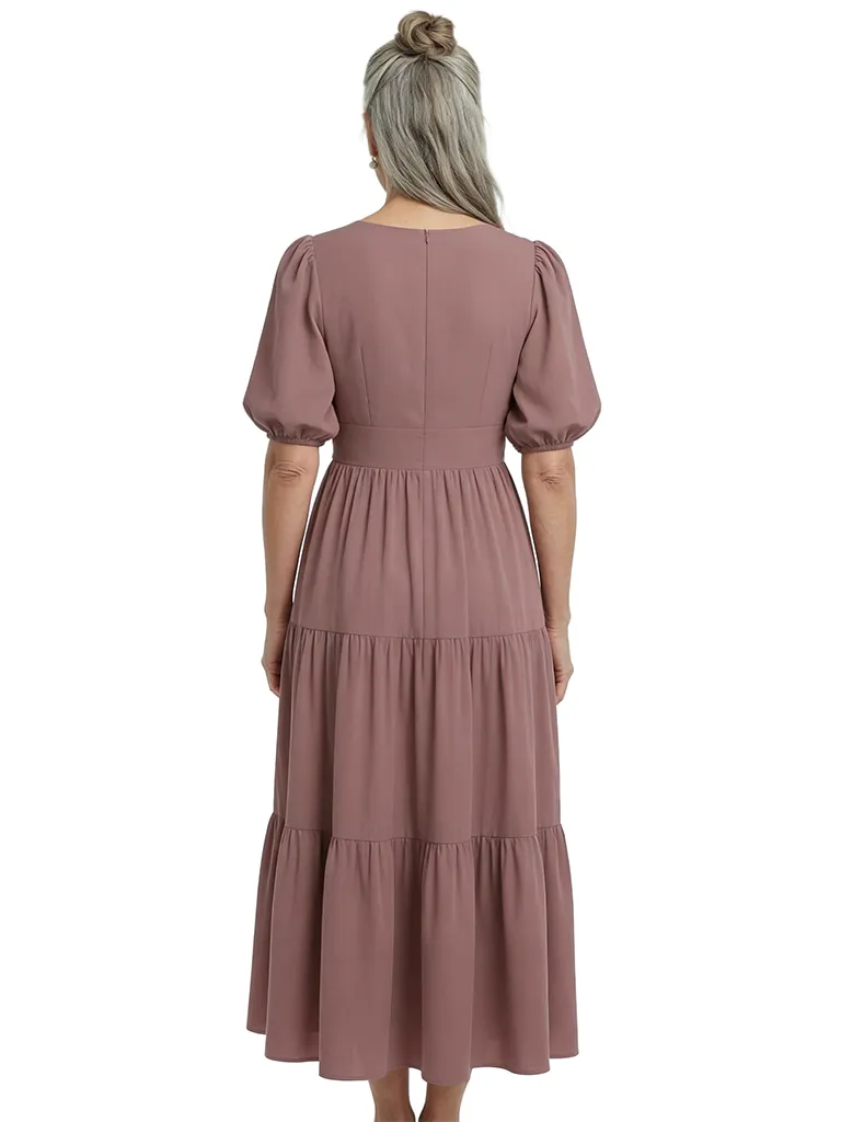 ChicSew V-Neck Short Sleeve Tea Length Chiffon Casual Mother Of The Bride Dresses sold by ChicSew product image thumbnail 3