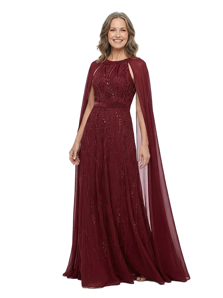 ChicSew Beautiful Beaded Mother Of The Groom Dresses With Chiffon Cape Halter Neckline Gowns sold by ChicSew