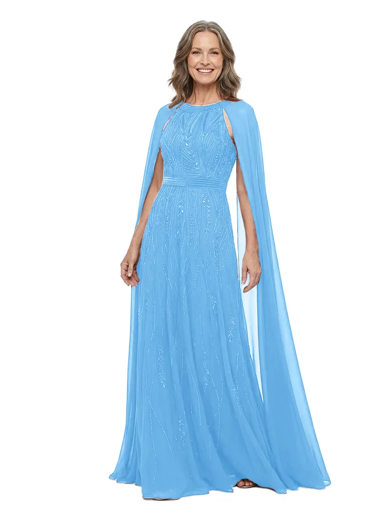 ChicSew Beautiful Beaded Mother Of The Groom Dresses With Chiffon Cape Halter Neckline Gowns sold by ChicSew product image thumbnail 5
