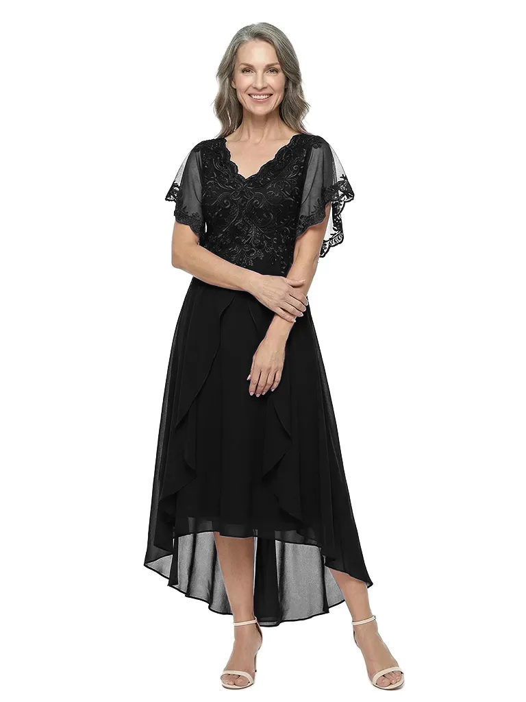 ChicSew Modern High-Low Chiffon A-Line Mother Of The Bride Dresses Flutter Sleeves Lace V-Neck Gown sold by ChicSew product image thumbnail 4