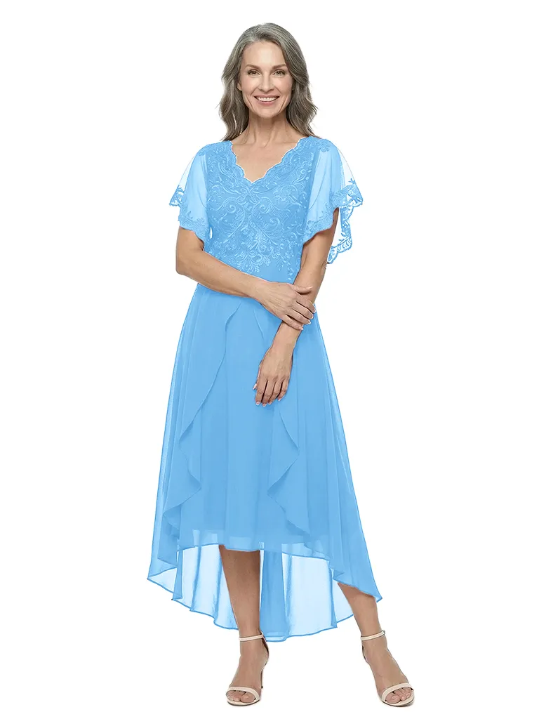 ChicSew Modern High-Low Chiffon A-Line Mother Of The Bride Dresses Flutter Sleeves Lace V-Neck Gown sold by ChicSew product image thumbnail 5