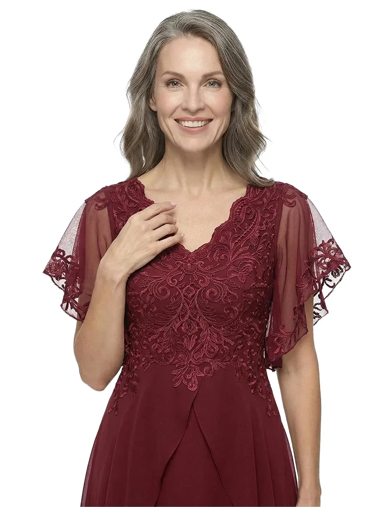 ChicSew Modern High-Low Chiffon A-Line Mother Of The Bride Dresses Flutter Sleeves Lace V-Neck Gown sold by ChicSew product image thumbnail 2