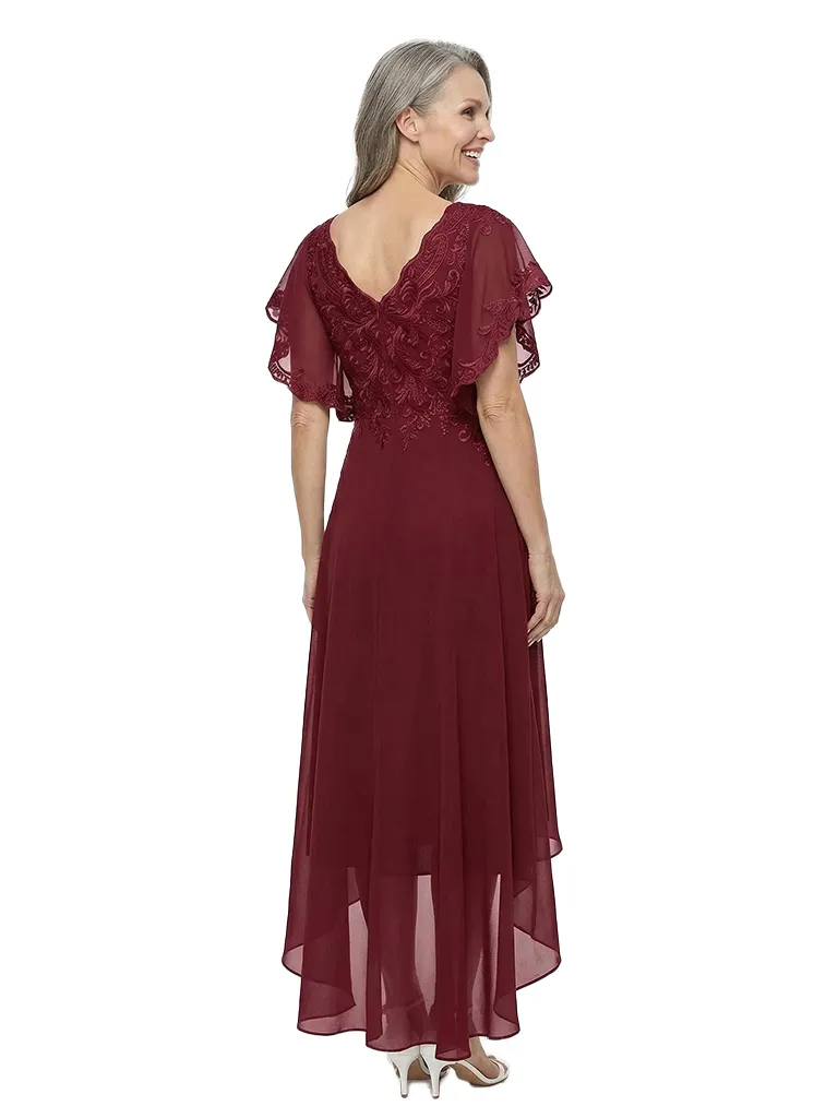 ChicSew Modern High-Low Chiffon A-Line Mother Of The Bride Dresses Flutter Sleeves Lace V-Neck Gown sold by ChicSew product image thumbnail 3
