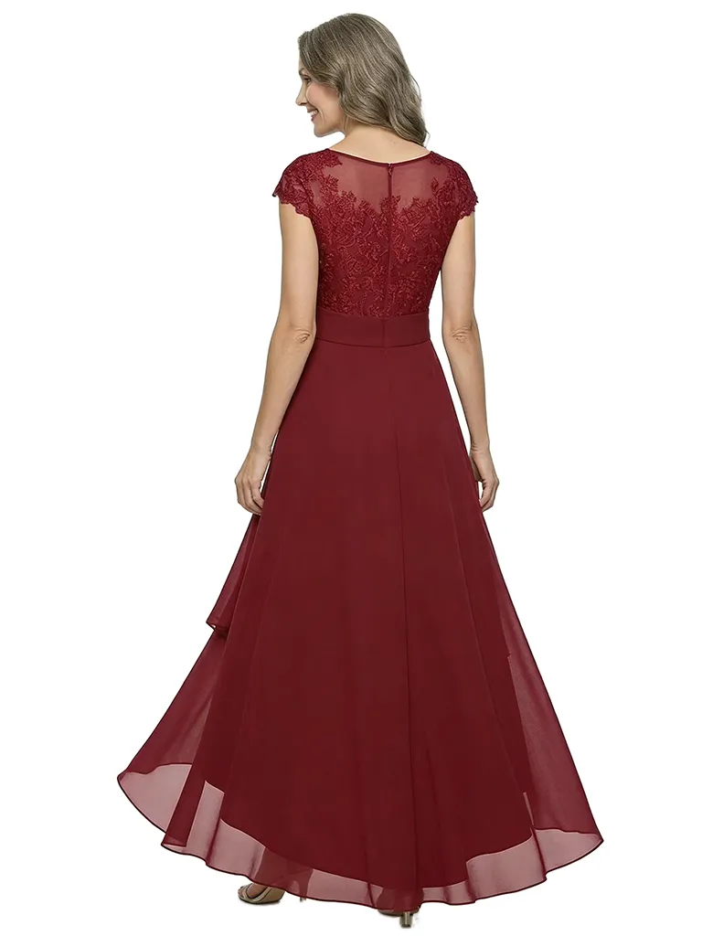 ChicSew Fancy Chiffon Lace Scoop A-Line Mother Of The Groom Dresses Cap Sleeves High-Low Cut sold by ChicSew product image thumbnail 3