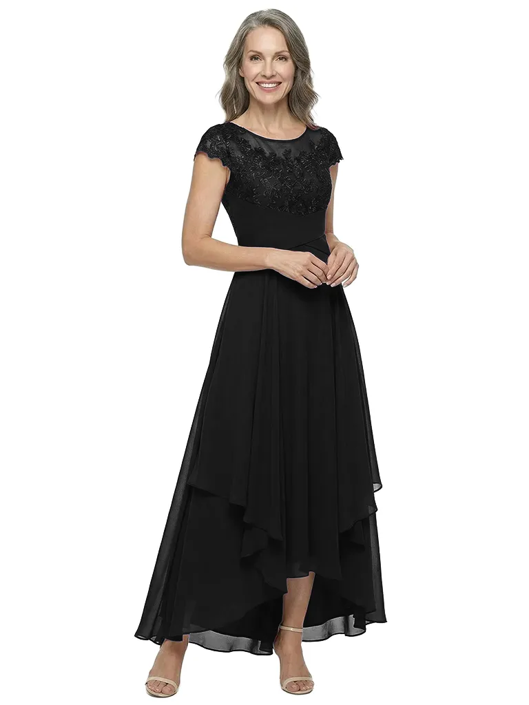 ChicSew Fancy Chiffon Lace Scoop A-Line Mother Of The Groom Dresses Cap Sleeves High-Low Cut sold by ChicSew product image thumbnail 4