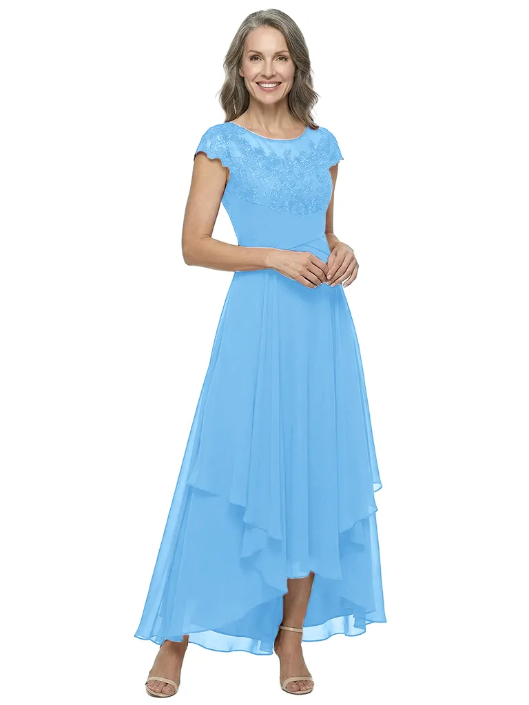 ChicSew Fancy Chiffon Lace Scoop A-Line Mother Of The Groom Dresses Cap Sleeves High-Low Cut sold by ChicSew product image thumbnail 5