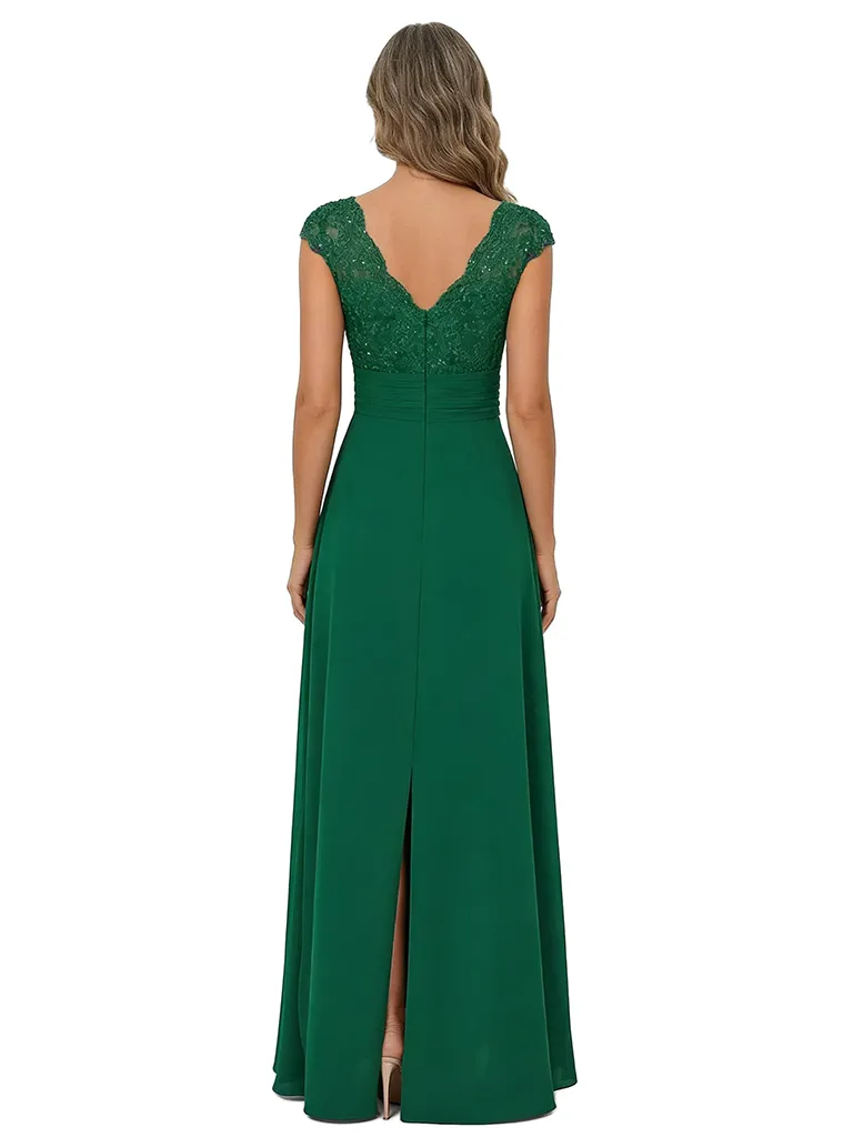 ChicSew Cap Sleeve Lace Beaded Ruched Waist High Low Chiffon Mom Of The Groom Dresses sold by ChicSew product image thumbnail 3