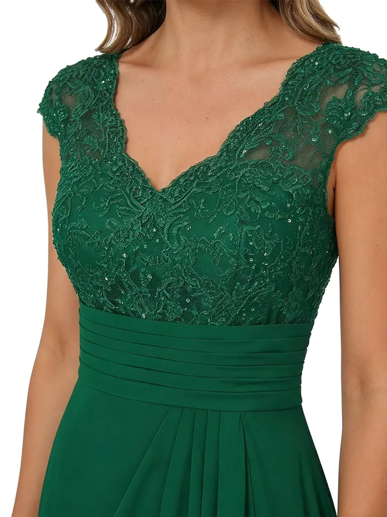 ChicSew Cap Sleeve Lace Beaded Ruched Waist High Low Chiffon Mom Of The Groom Dresses sold by ChicSew product image thumbnail 2