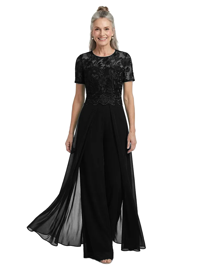 ChicSew Jewel Short Sleeve Lace Bodice Walk Through Jumpsuit For Mother of the Bride Dress sold by ChicSew product image thumbnail 4