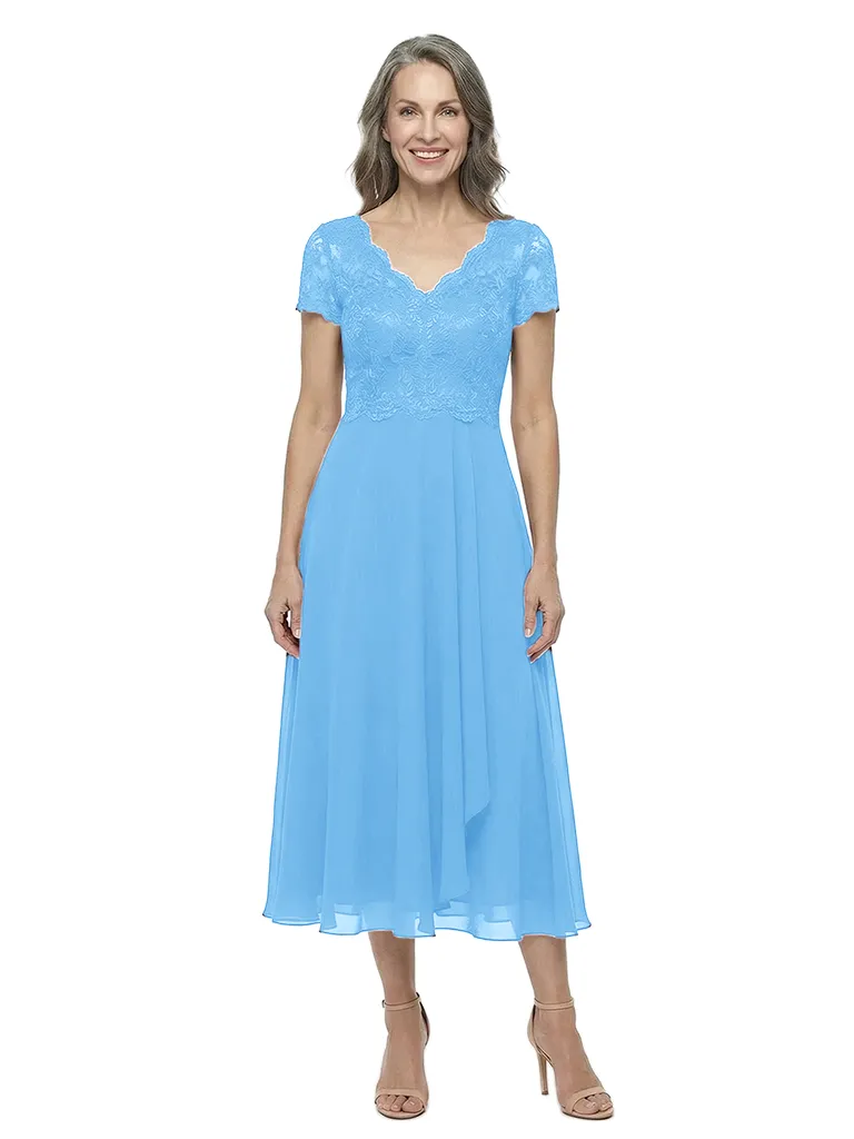 ChicSew Classy Lace Bodice Chiffon Mother Of The Groom Dresses V-Neck Short Sleeves Midi Party Wear sold by ChicSew product image thumbnail 5