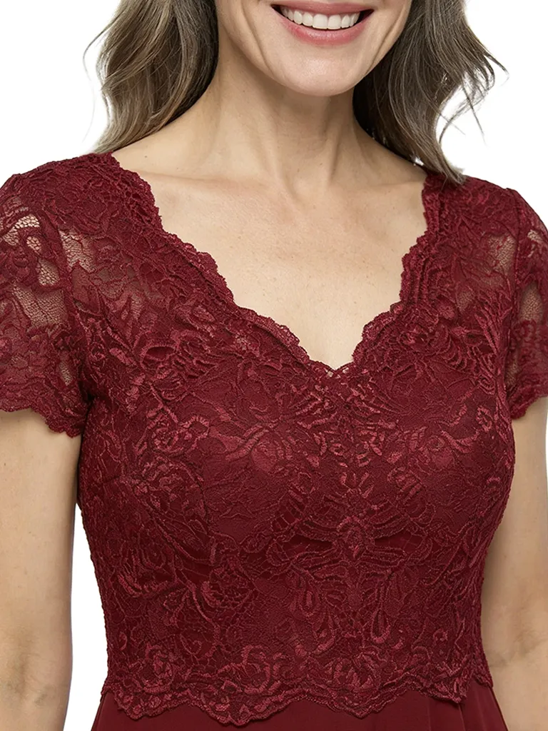 ChicSew Classy Lace Bodice Chiffon Mother Of The Groom Dresses V-Neck Short Sleeves Midi Party Wear sold by ChicSew product image thumbnail 2