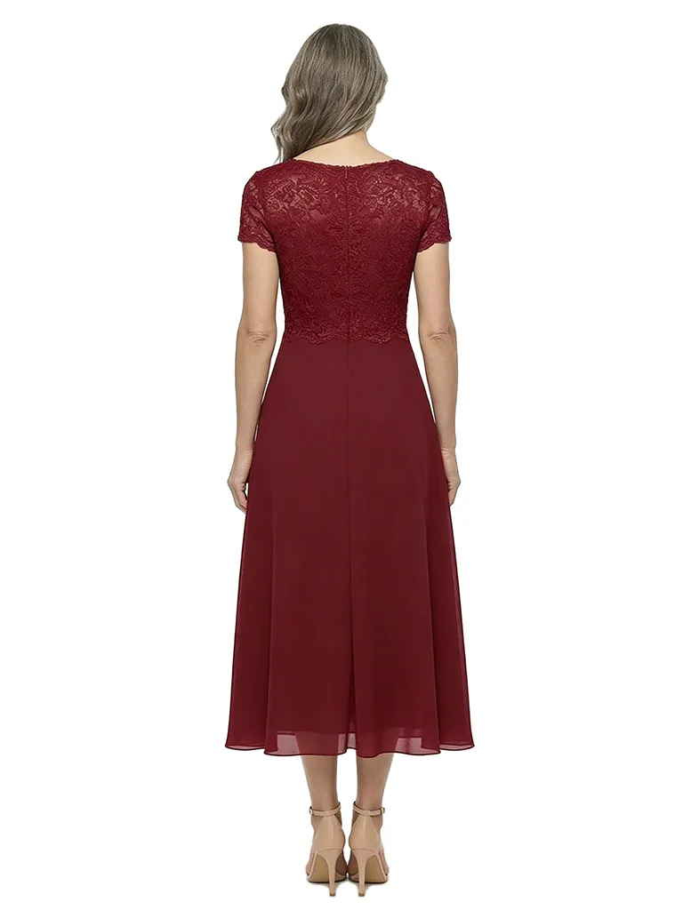 ChicSew Classy Lace Bodice Chiffon Mother Of The Groom Dresses V-Neck Short Sleeves Midi Party Wear sold by ChicSew product image thumbnail 3
