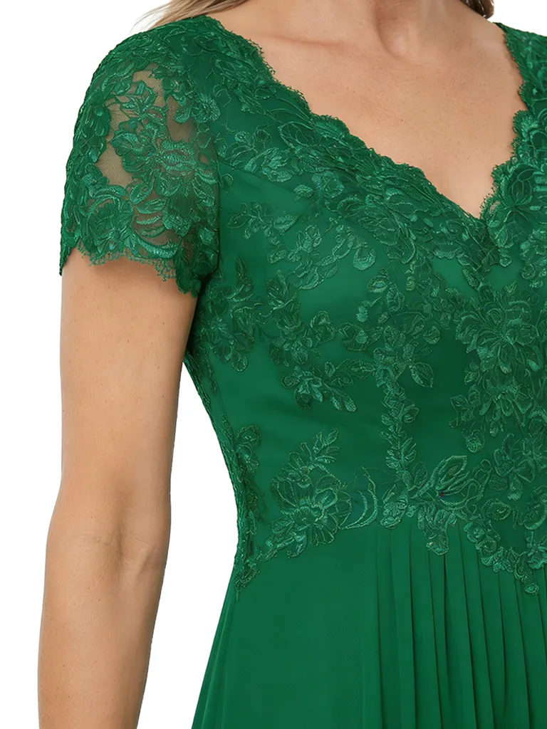 ChicSew V-Neck Short Sleeve Lace Ruched Waist High Low Hem Floor Length Chiffon Elegant Mother of the Bride Dresses sold by ChicSew product image thumbnail 2
