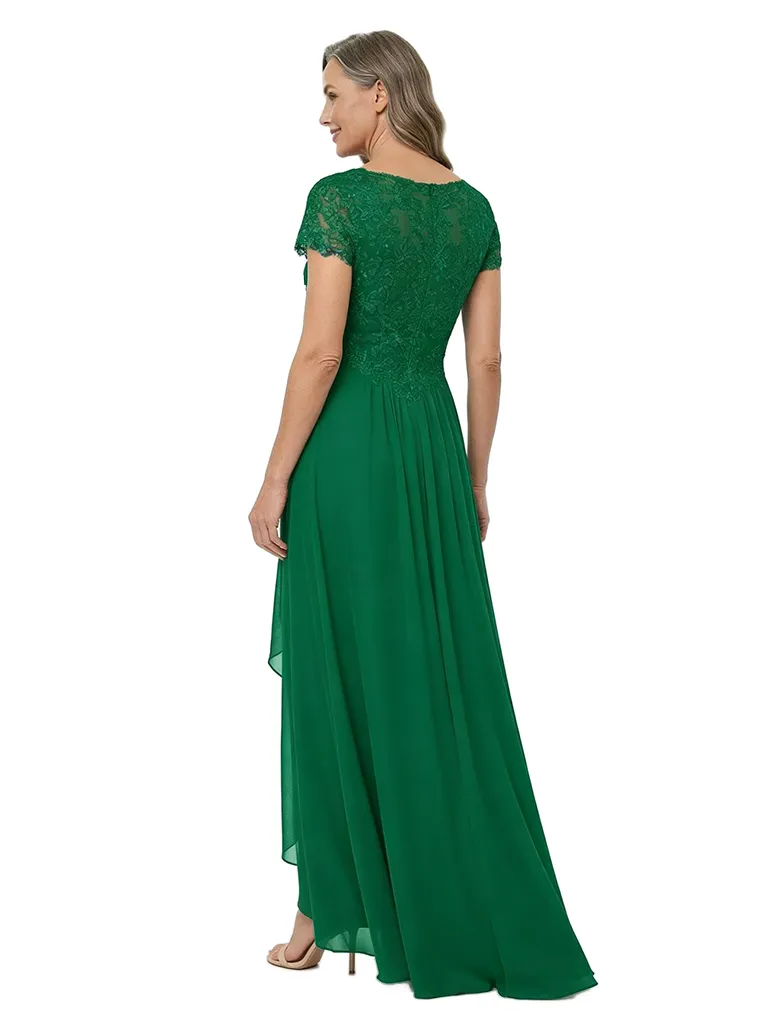 ChicSew V-Neck Short Sleeve Lace Ruched Waist High Low Hem Floor Length Chiffon Elegant Mother of the Bride Dresses sold by ChicSew product image thumbnail 3
