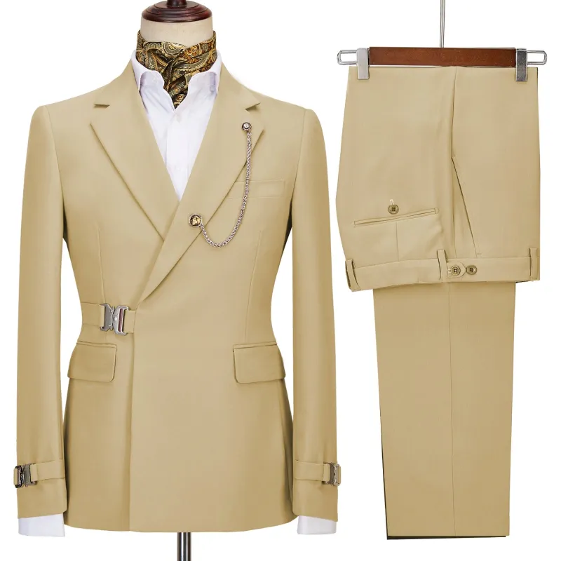 Elegant men's plus-size collar suit 2 piece Double Row Sequins Suit made by ChicSew