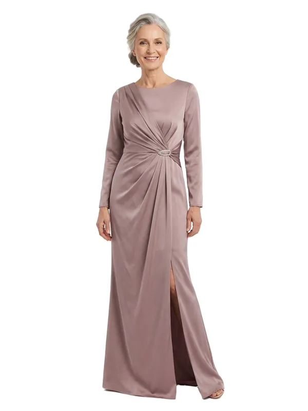 ChicSew Jewel Long Sleeve Soft Satin Side Slit Floor-Length Mother of the Bride Dresses made by ChicSew