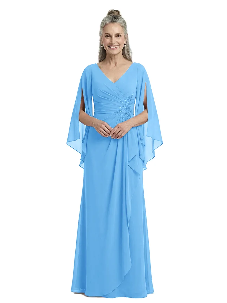 ChicSew Unique V-Neck Ruffle Chiffon Mother Of The Bride Dresses Long Sleeves Sheath Gown sold by ChicSew product image thumbnail 5