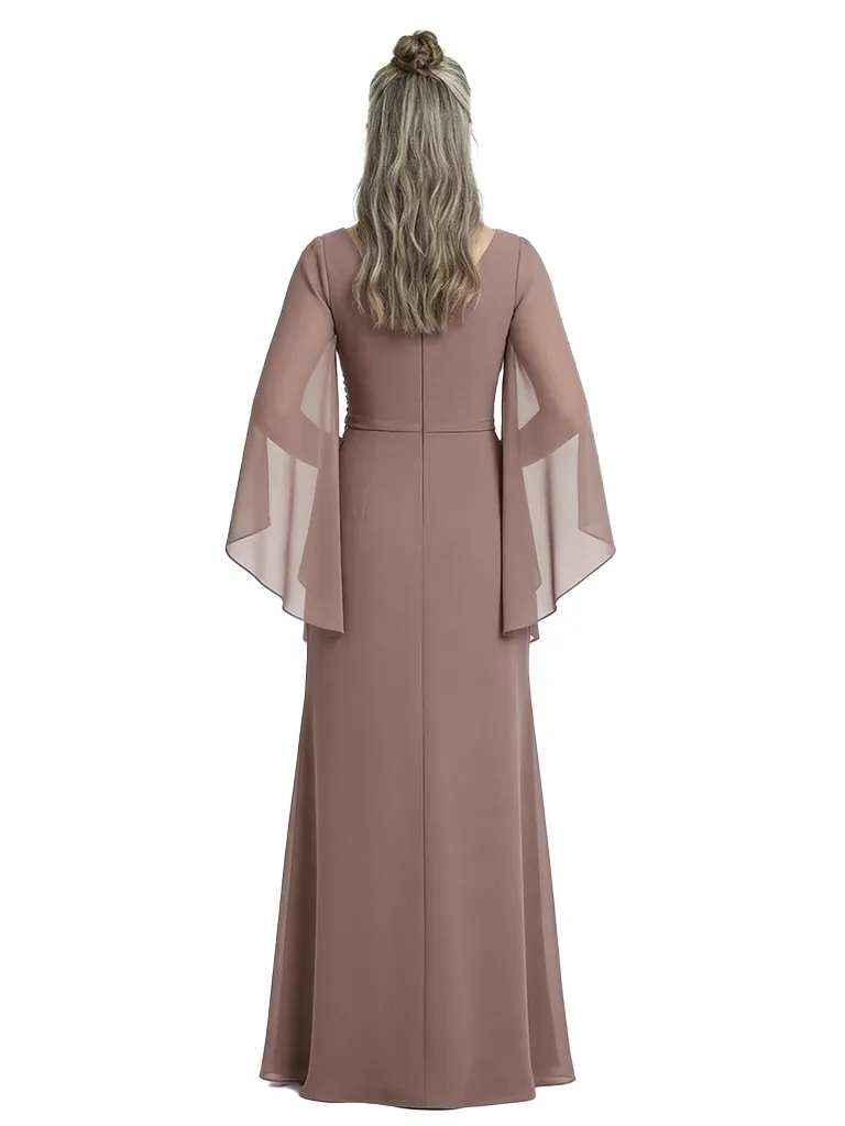 ChicSew Unique V-Neck Ruffle Chiffon Mother Of The Bride Dresses Long Sleeves Sheath Gown sold by ChicSew product image thumbnail 3