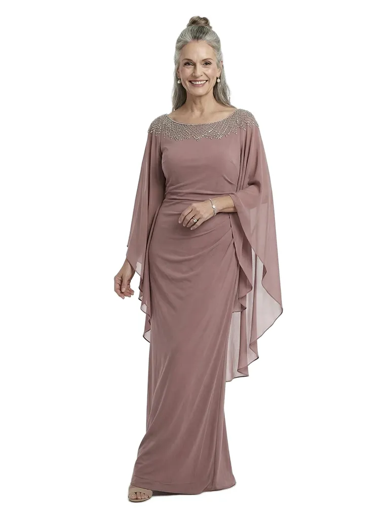 ChicSew Rhinestone Sheath Mother Of The Groom Dresses With Chiffon Cape Gowns sold by ChicSew