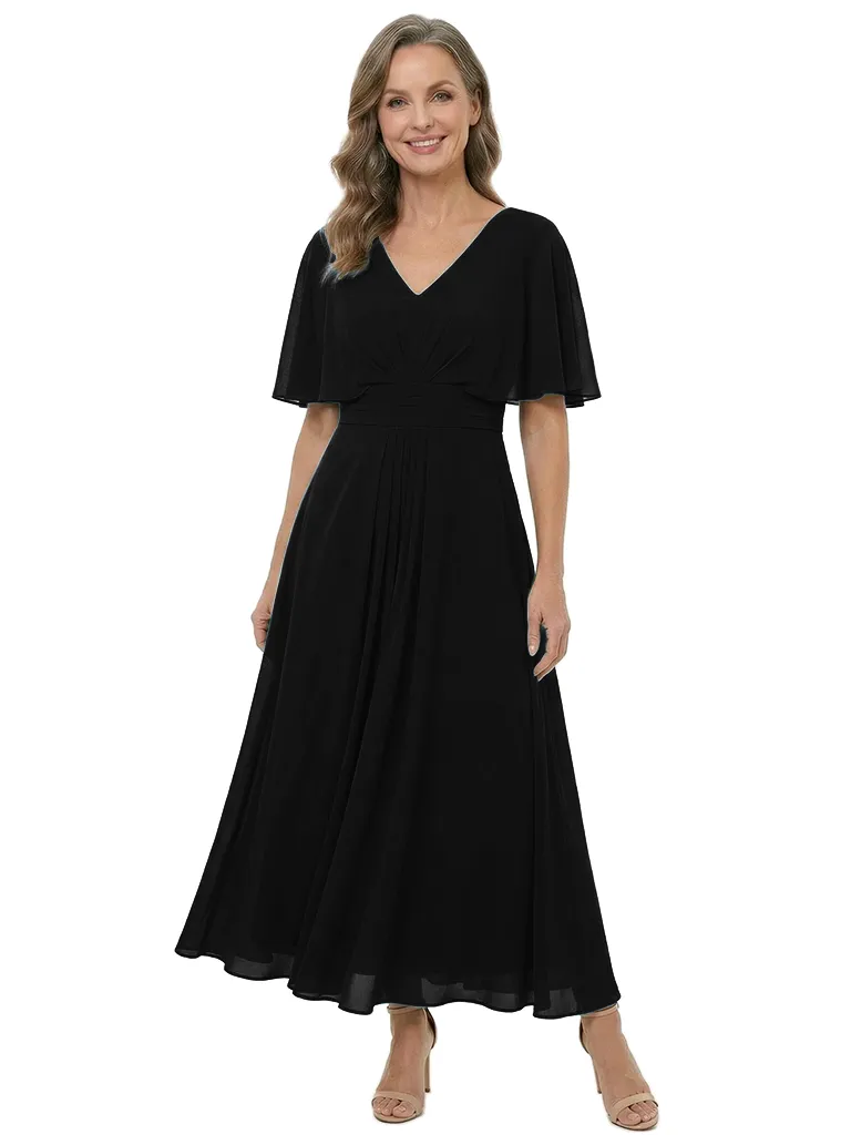 ChicSew V-Neck Flutter Sleeve A-Line Tea Length Chiffon Fancy Mother of the Bride Dresses sold by ChicSew product image thumbnail 4