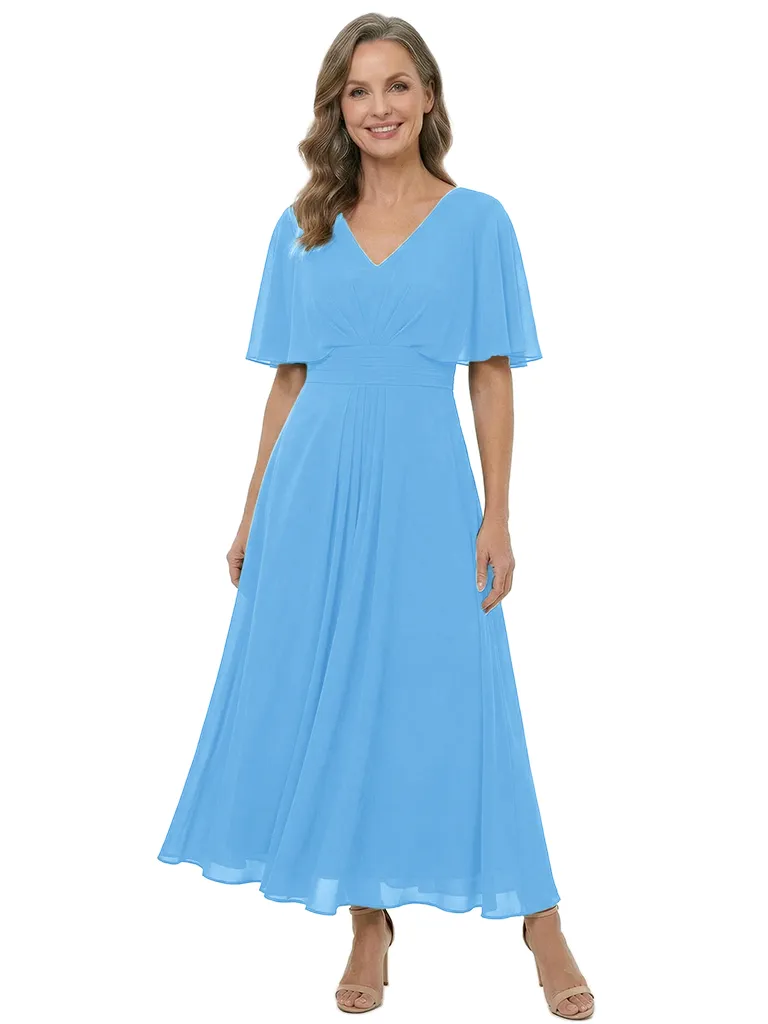ChicSew V-Neck Flutter Sleeve A-Line Tea Length Chiffon Fancy Mother of the Bride Dresses sold by ChicSew product image thumbnail 5