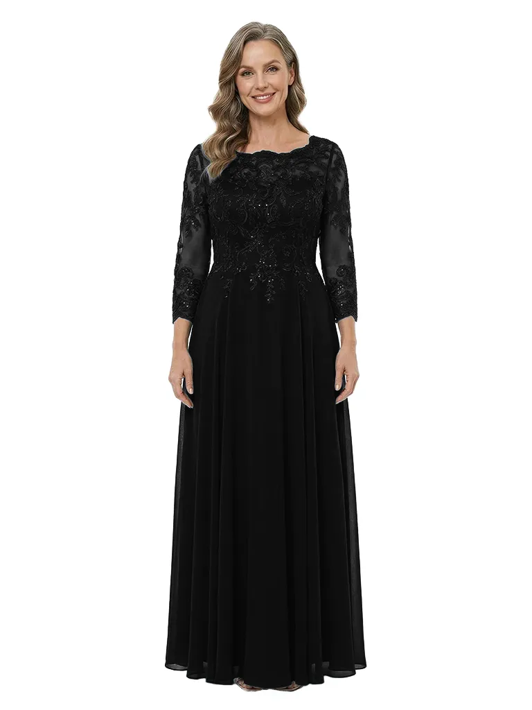 ChicSew Round Neck Long Sleeve Beaded Lace Applique Floor Length Chiffon Mother Of The Bride And Groom Dresses sold by ChicSew product image thumbnail 4