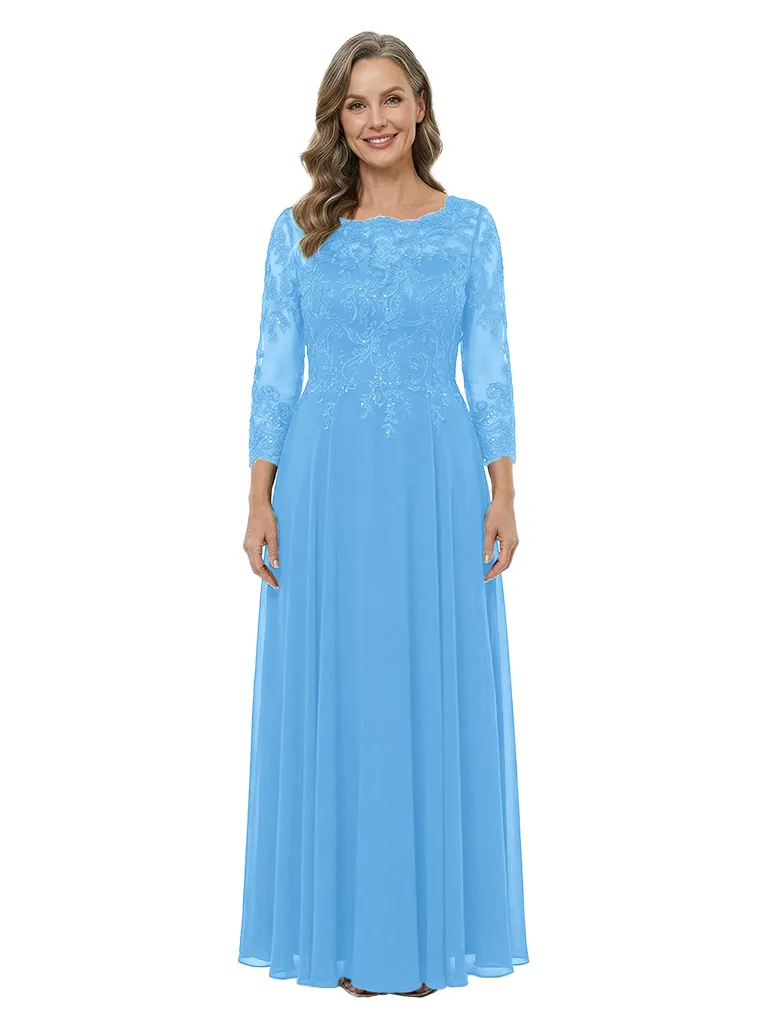 ChicSew Round Neck Long Sleeve Beaded Lace Applique Floor Length Chiffon Mother Of The Bride And Groom Dresses sold by ChicSew product image thumbnail 5