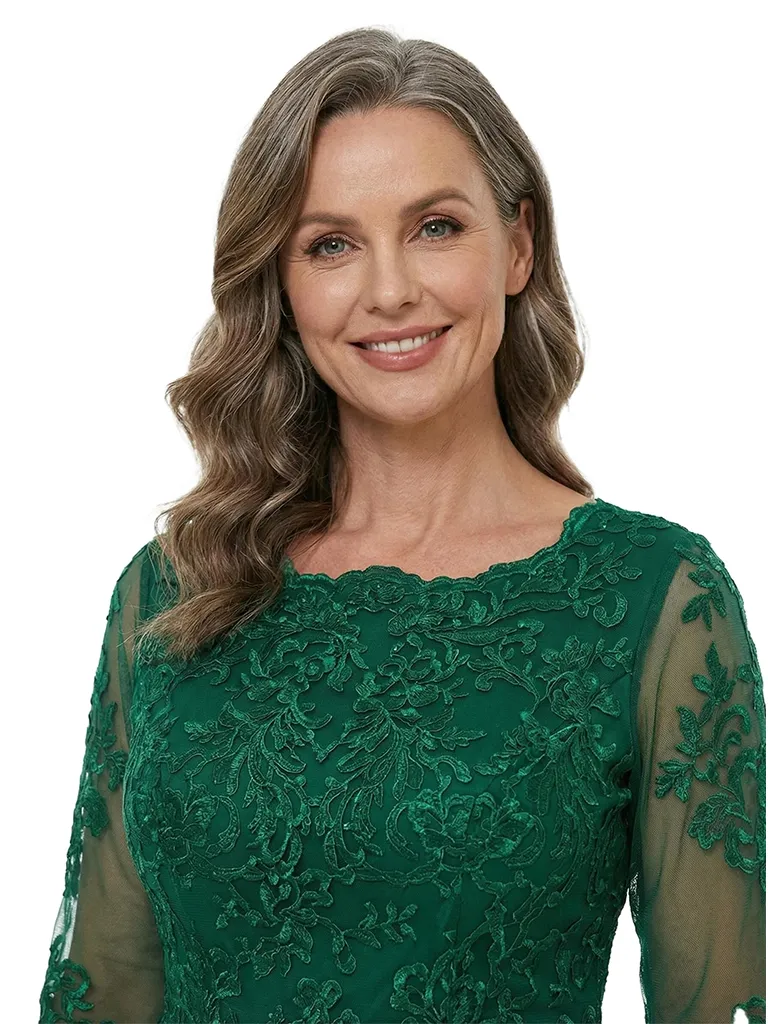 ChicSew Round Neck Long Sleeve Beaded Lace Applique Floor Length Chiffon Mother Of The Bride And Groom Dresses sold by ChicSew product image thumbnail 2