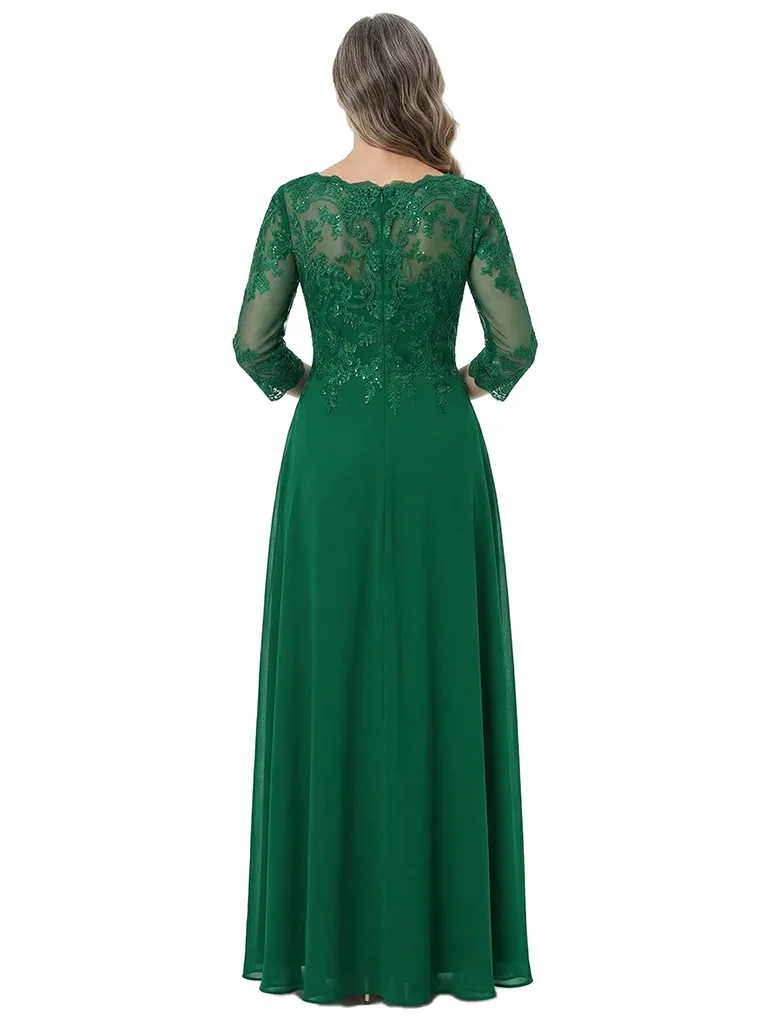 ChicSew Round Neck Long Sleeve Beaded Lace Applique Floor Length Chiffon Mother Of The Bride And Groom Dresses sold by ChicSew product image thumbnail 3