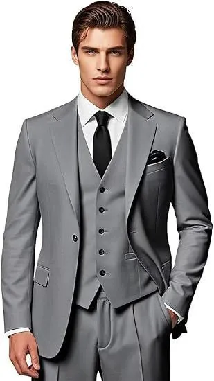 Classic 3 Piece Men's Suit with Regular Fit and Sophisticated Peak Lapel sold by ChicSew