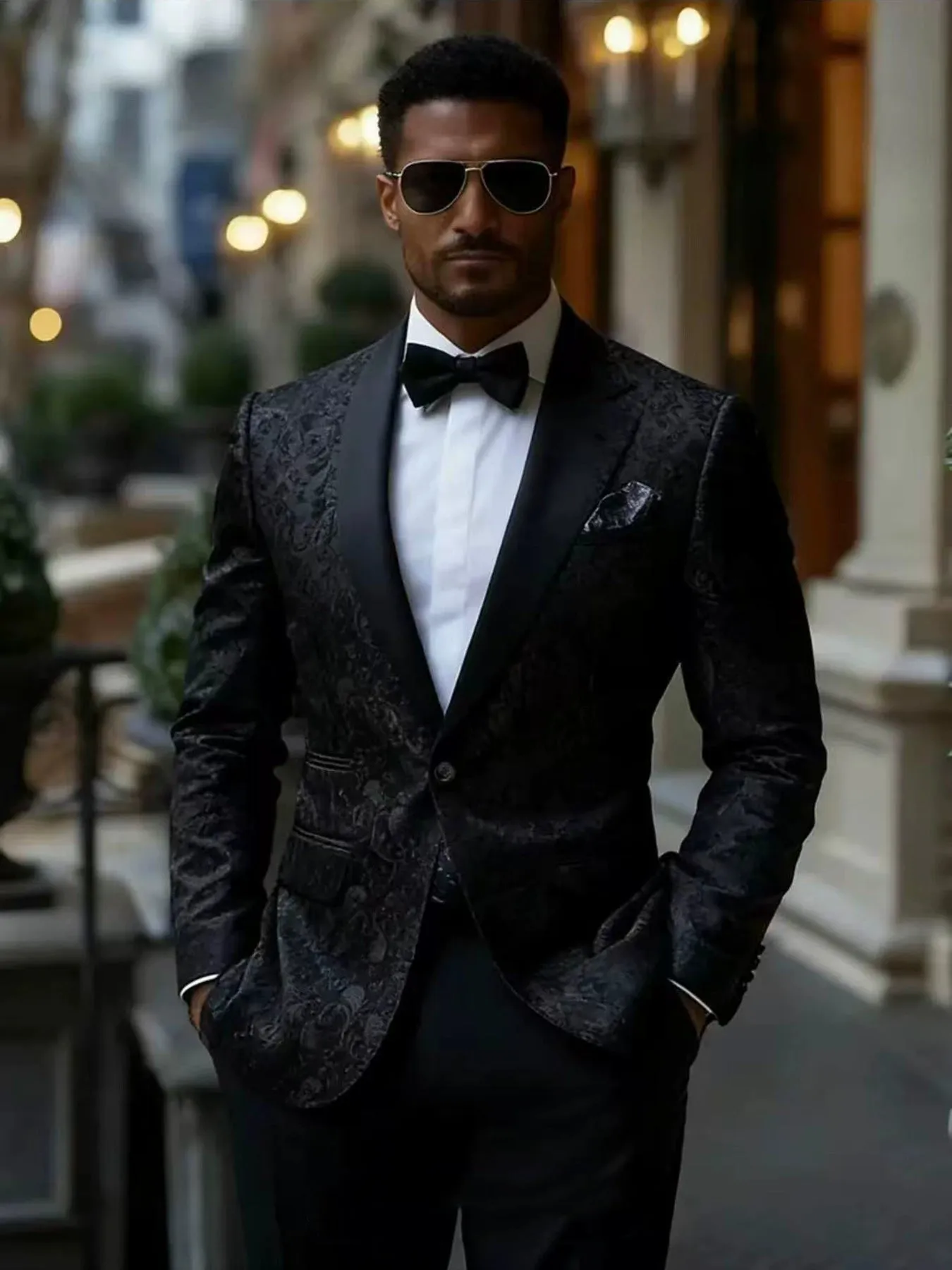 New men's plus-size collar suit 2 piece single-row one-button jacquard suit sold by ChicSew
