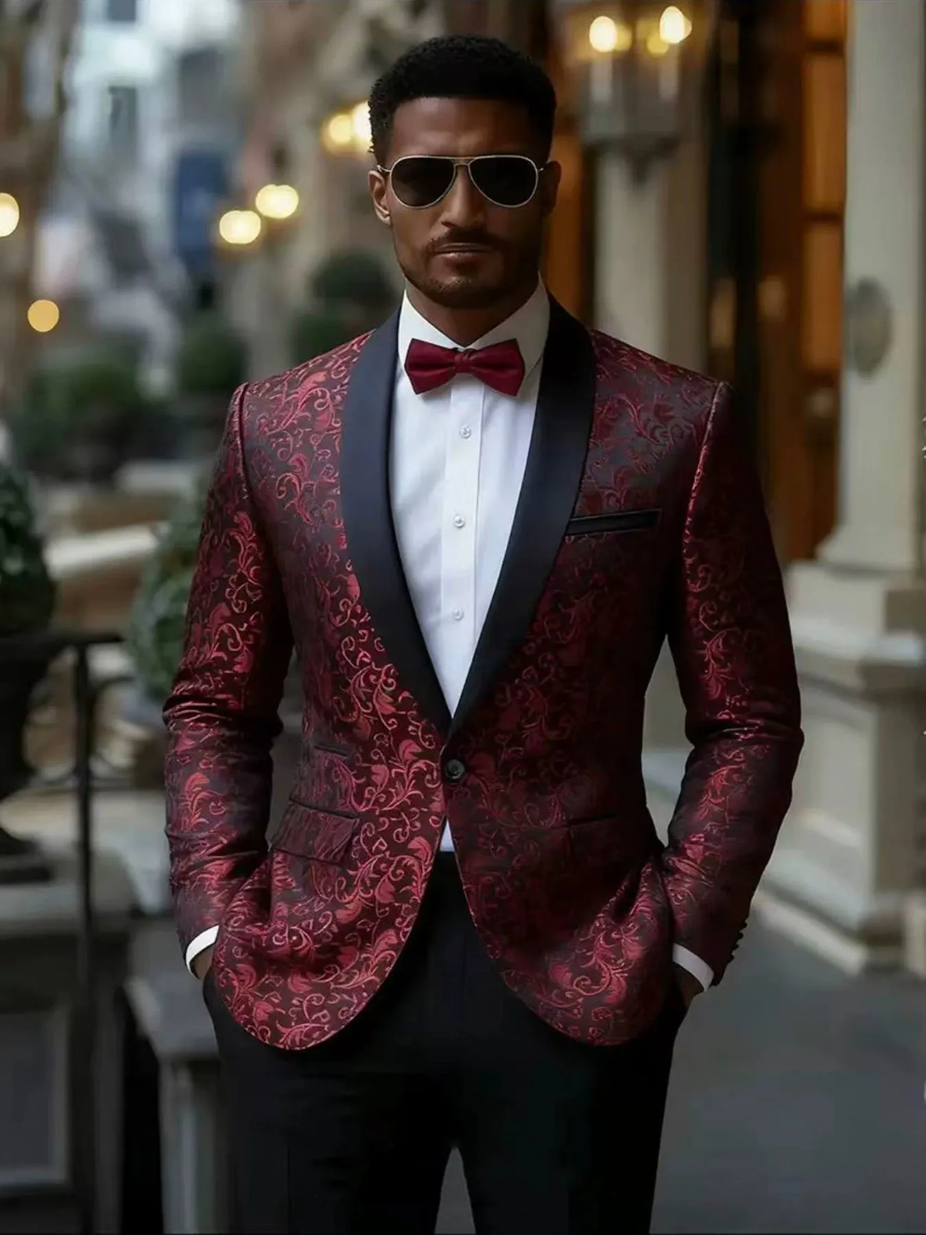 New men's plus-size collar suit 2 piece single-row one-button jacquard suit sold by ChicSew product image thumbnail 2