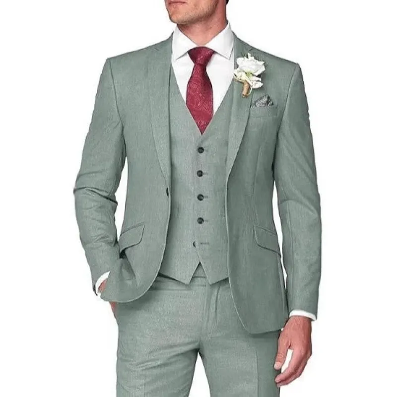 Dusty Sage Classic 3 Piece Men's Suit with Regular Fit and Sophisticated Peak Lapel made by ChicSew
