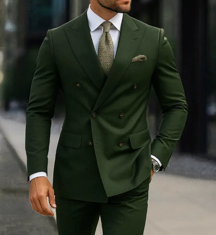 Dark Green Casual Men's 2 Pieces Mens Suit Regular Fit Notch Lapel Tuxedos (Blazer+Pants) made by ChicSew