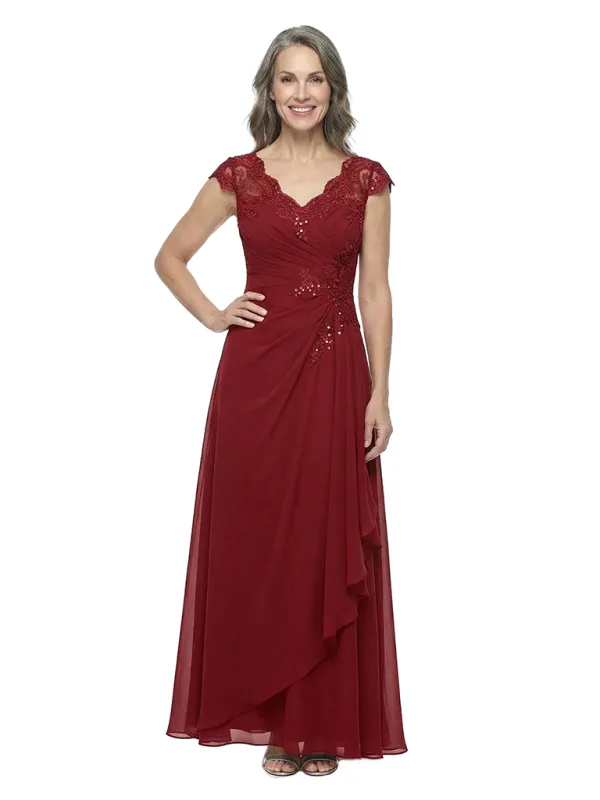 ChicSew Scalloped V-Neck Lace Chiffon A-Line Mother Of The Groom Dresses With Ruffle made by ChicSew