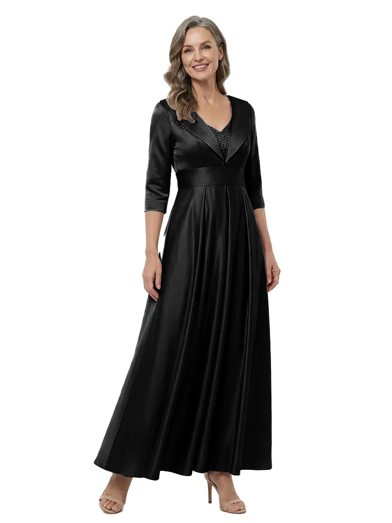 ChicSew V-Neck 3/4 Sleeve Soft Satin A-Line Ankle-Length Mother of the Bride Dresses sold by ChicSew product image thumbnail 4