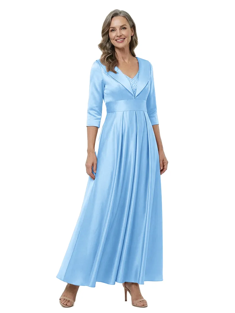 ChicSew V-Neck 3/4 Sleeve Soft Satin A-Line Ankle-Length Mother of the Bride Dresses sold by ChicSew product image thumbnail 5