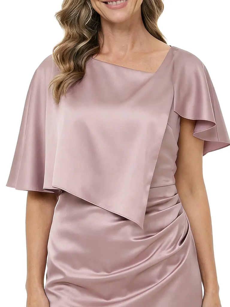 ChicSew Fancy Cape Sleeve Asymmetric Silky Satin Sheath Mother Of The Groom Evening Gowns sold by ChicSew product image thumbnail 2
