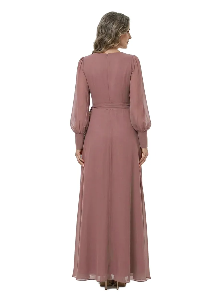 ChicSew Pretty Long Sleeves V-Neck Chiffon Ruffle Side Slit A-Line Mother Of The Bride Wedding Dresses sold by ChicSew product image thumbnail 3