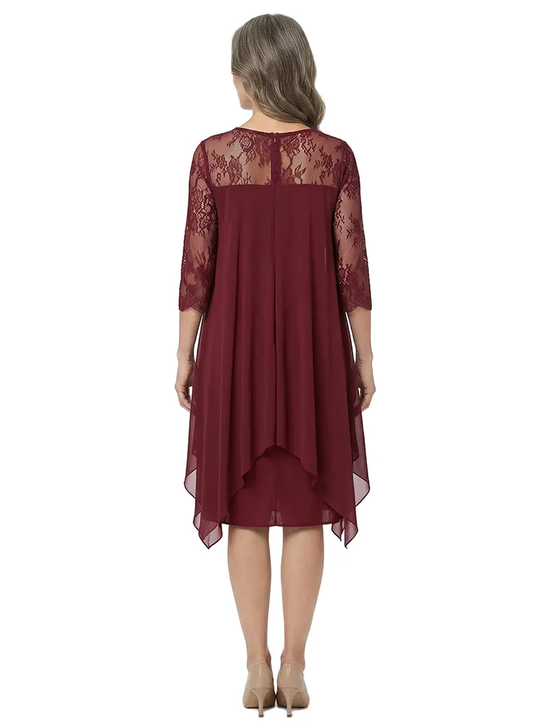 ChicSew Jewel 3/4 Sleeve Lace Overlay Asymmetrical Hem Chiffon Knee Length Mother of the Bride Dresses sold by ChicSew product image thumbnail 3