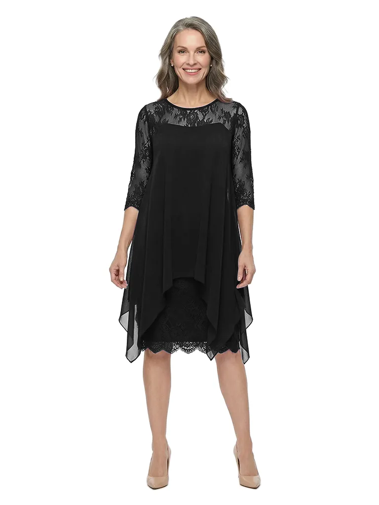 ChicSew Jewel 3/4 Sleeve Lace Overlay Asymmetrical Hem Chiffon Knee Length Mother of the Bride Dresses sold by ChicSew product image thumbnail 4