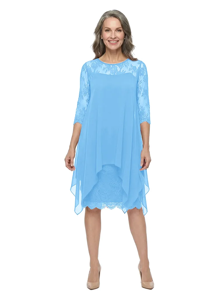 ChicSew Jewel 3/4 Sleeve Lace Overlay Asymmetrical Hem Chiffon Knee Length Mother of the Bride Dresses sold by ChicSew product image thumbnail 5