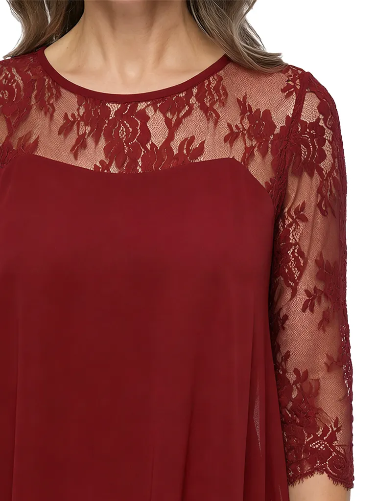 ChicSew Jewel 3/4 Sleeve Lace Overlay Asymmetrical Hem Chiffon Knee Length Mother of the Bride Dresses sold by ChicSew product image thumbnail 2