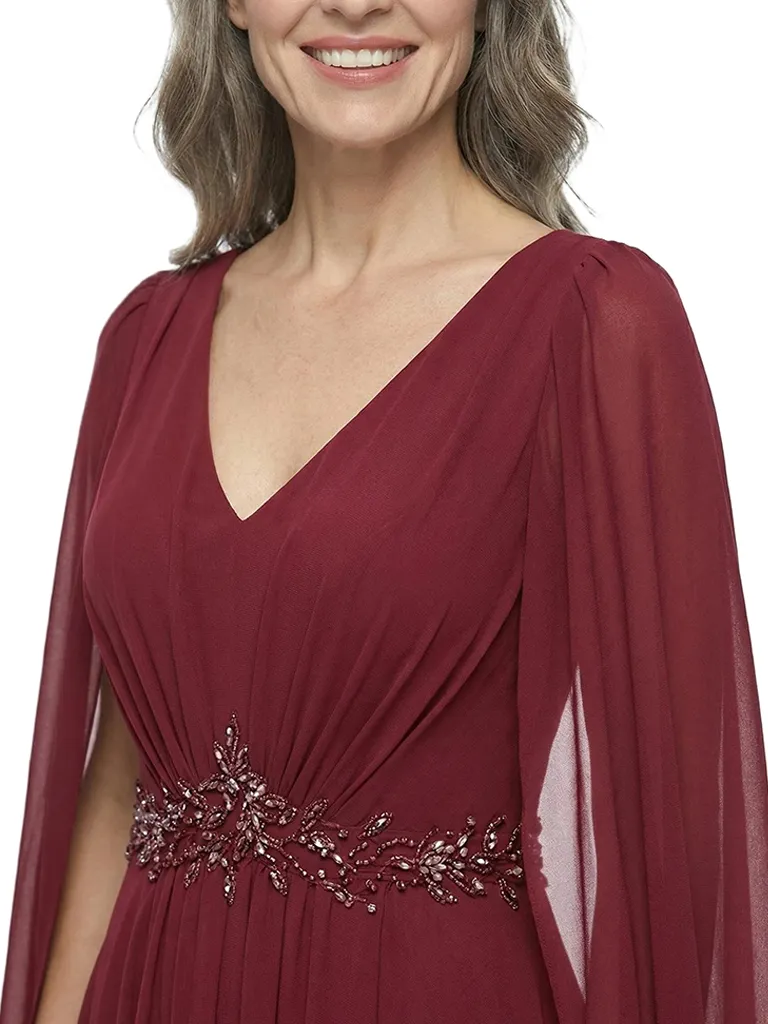 ChicSew V-Neck Cape Sleeve Beaded Detail Tea Length Chiffon Formal Mother Of The Bride Groom Dresses sold by ChicSew product image thumbnail 2